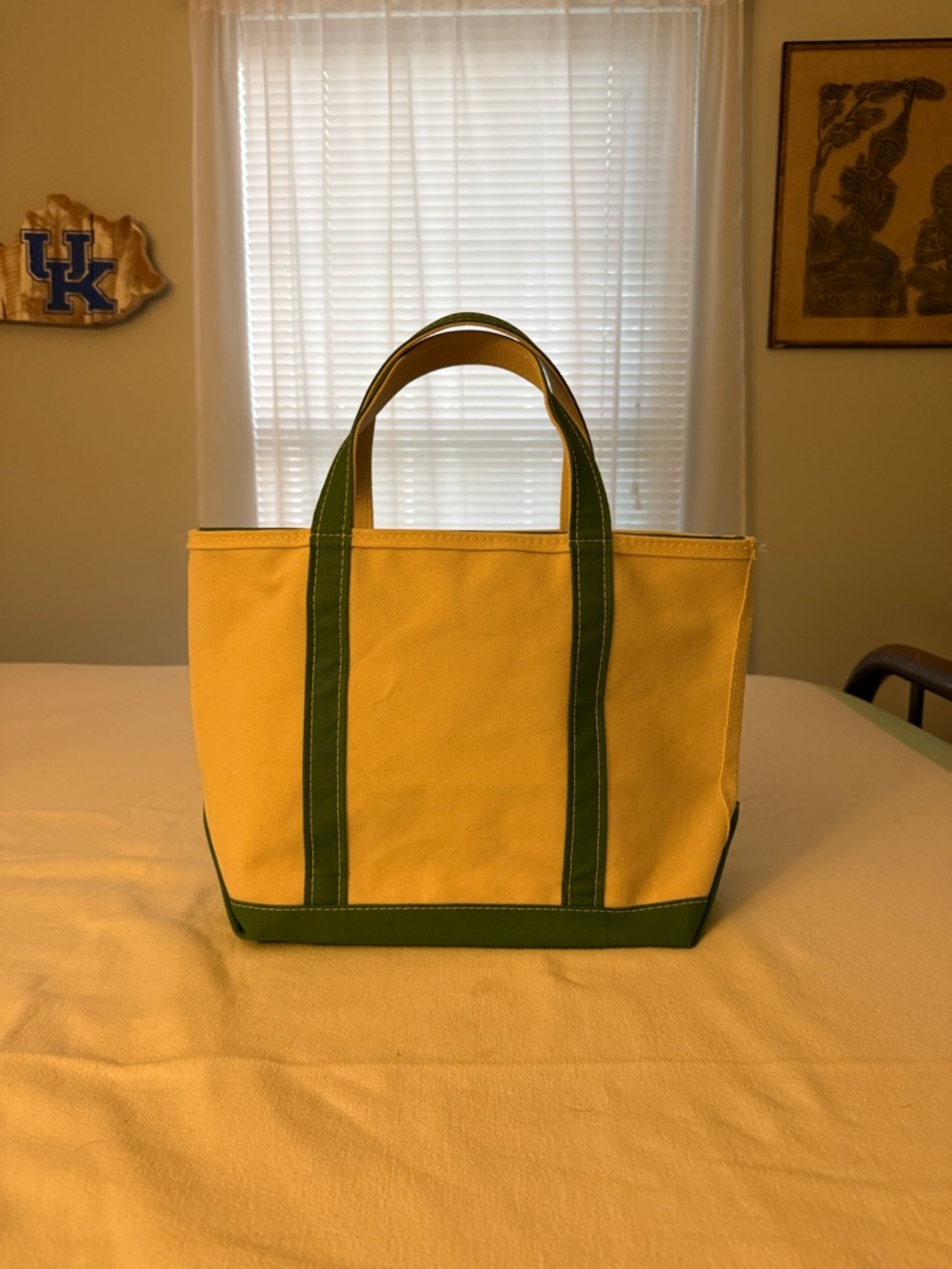 Lands' End Yellow Canvas Tote with Green Trim